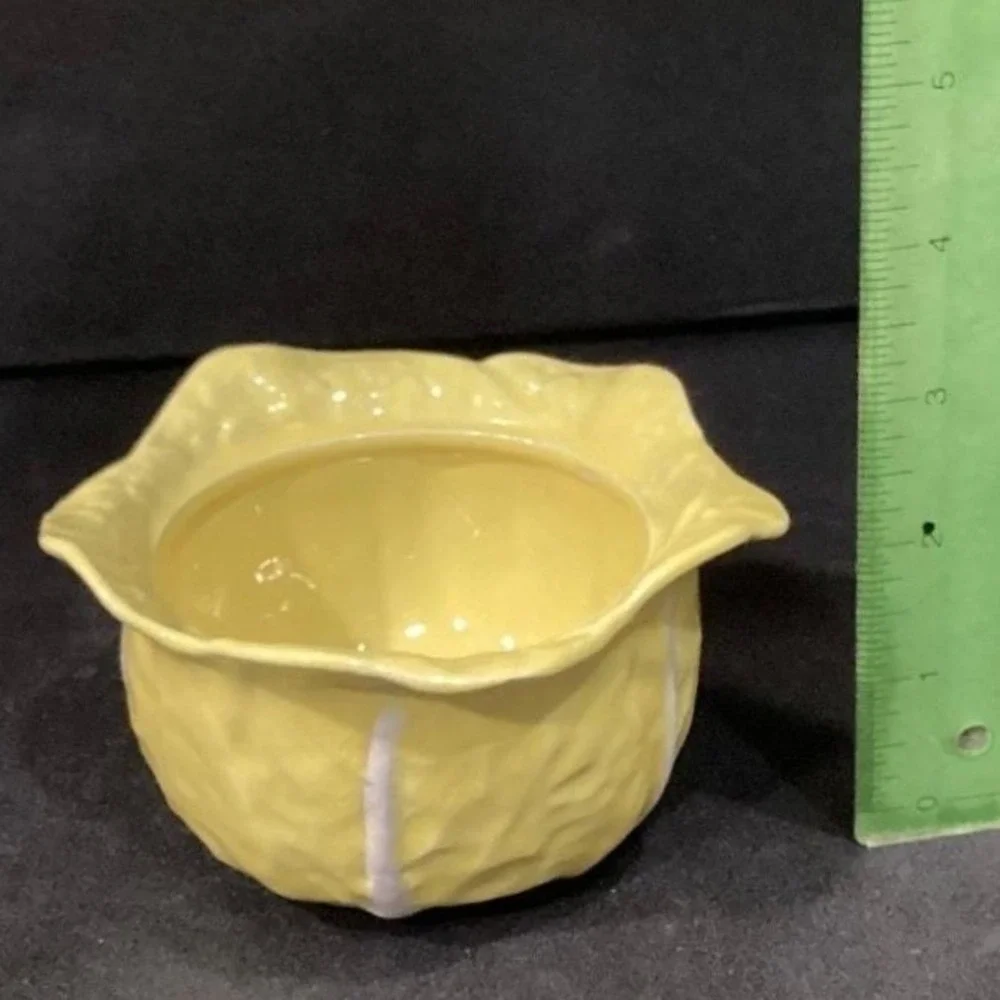 Secla Yellow Cabbage Sugar Bowl & Creamer, Vintage Portugal Majolica Tableware